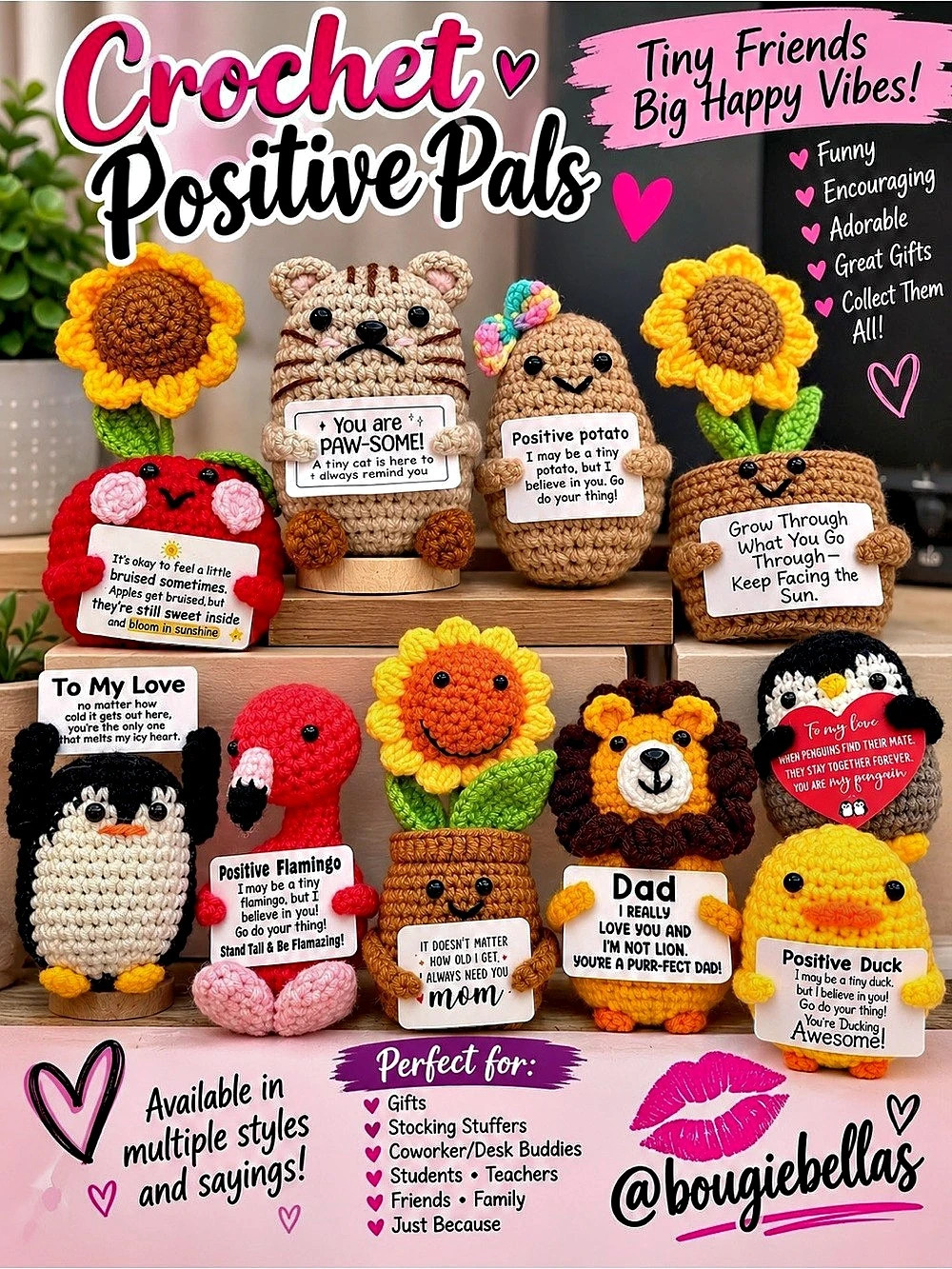 Bougie Bella’s Crochet Positive Pals 🧶 Funny Emotional Support Gifts 😂🧶💖